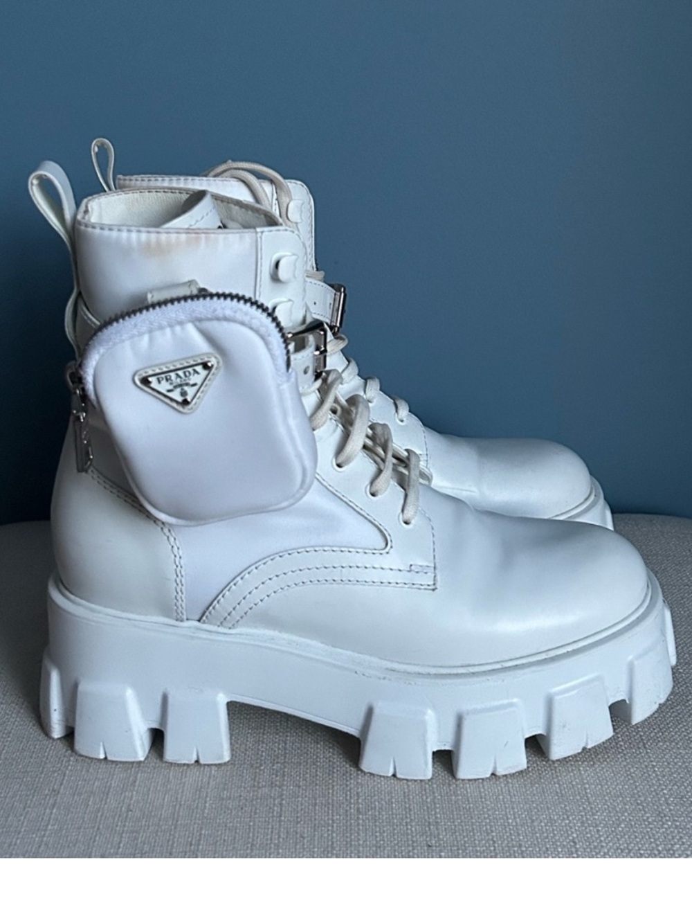 Prada White Monolith Re-Nylon Boots